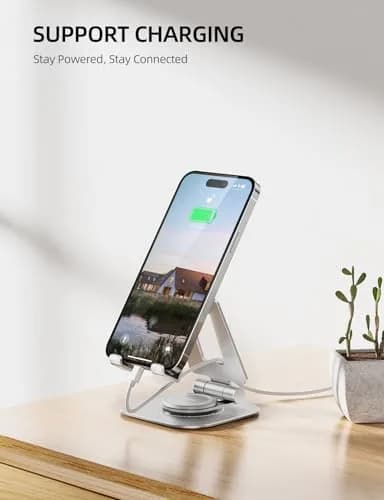 Nulaxy Portable Phone Stand 360° Adjustable Silver | Fully Rotatable, Foldable & Compatible with 4-8" Devices thumbnail 6