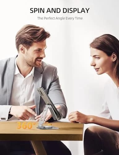 Nulaxy Portable Phone Stand 360° Adjustable Silver | Fully Rotatable, Foldable & Compatible with 4-8" Devices thumbnail 2