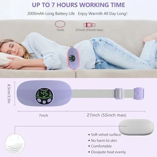 HOTBAG Cordless Heating Pad for Cramps | Purple | Fast Relief for Menstrual Pain thumbnail 9