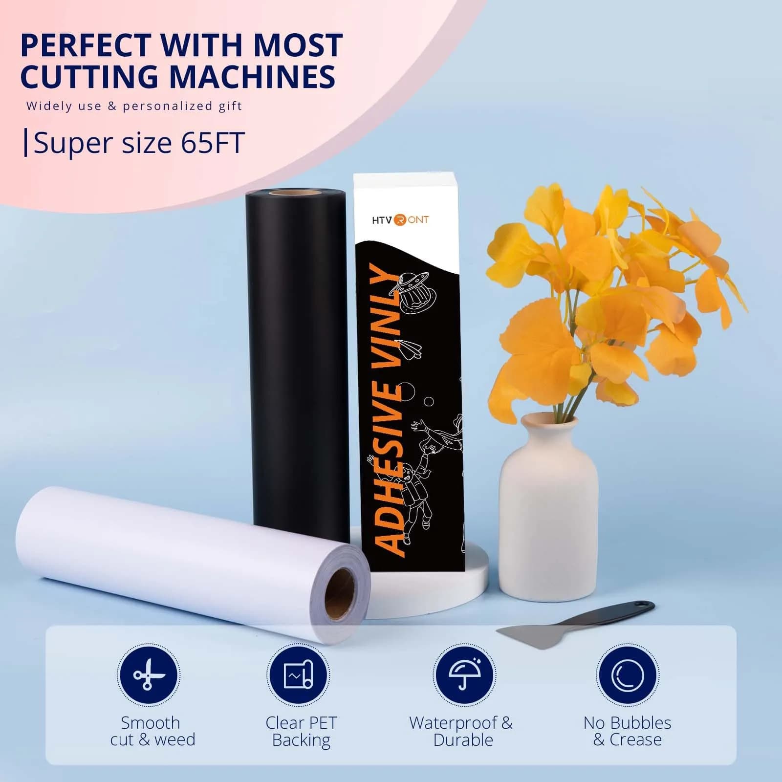 HTVRONT Glossy Black Permanent Vinyl Roll 12" x 65FT | Easy Cut & Weed for Crafts - view 4