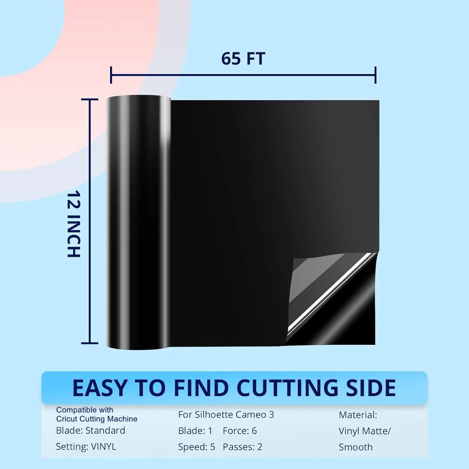 HTVRONT Glossy Black Permanent Vinyl Roll 12" x 65FT | Easy Cut & Weed for Crafts - view 2