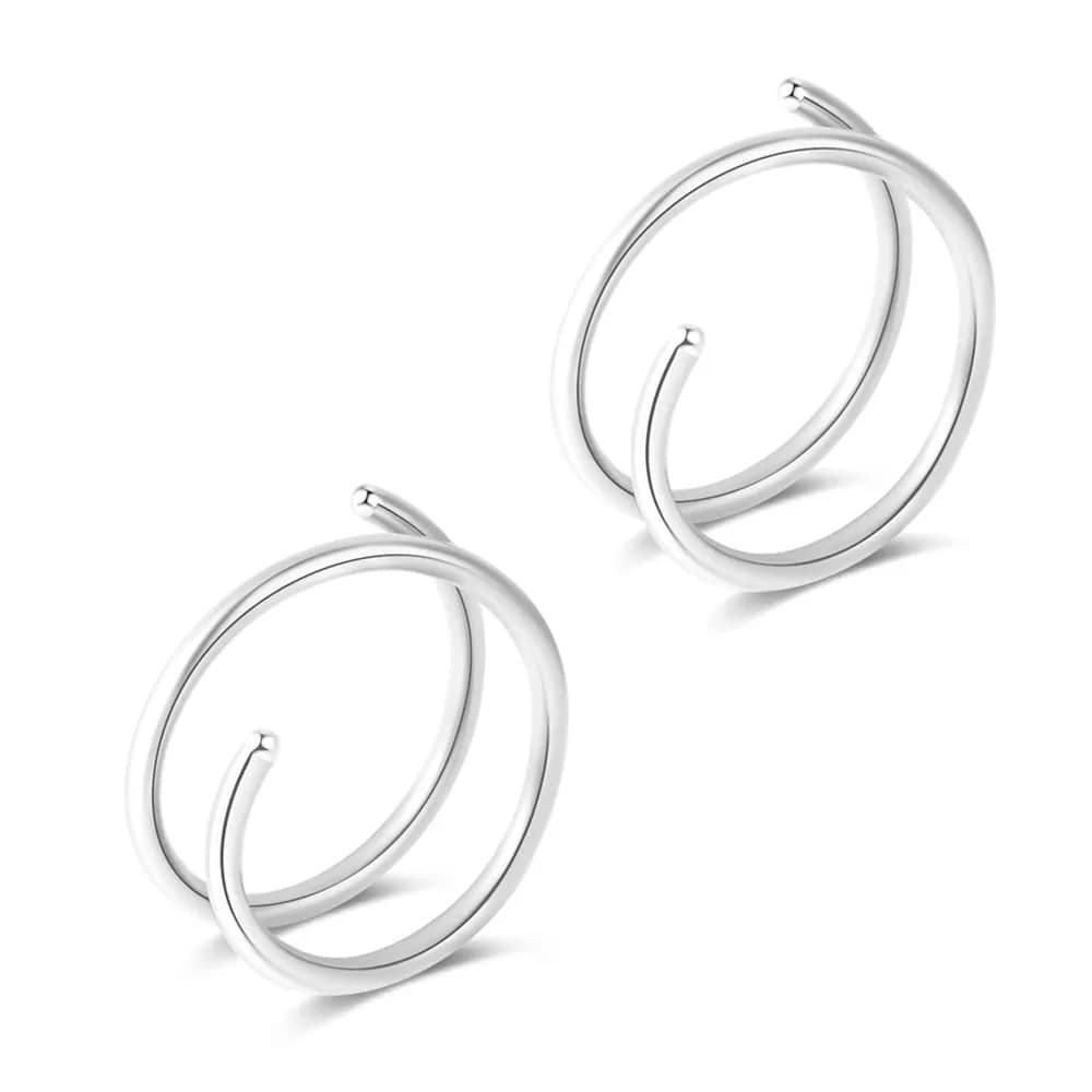 Fzroezz Double Nose Ring Hoop 8mm (0.31" Inner Diameter) | Surgical Steel Piercing Jewelry for Single Piercing — B: 2PCS 22G Silver
