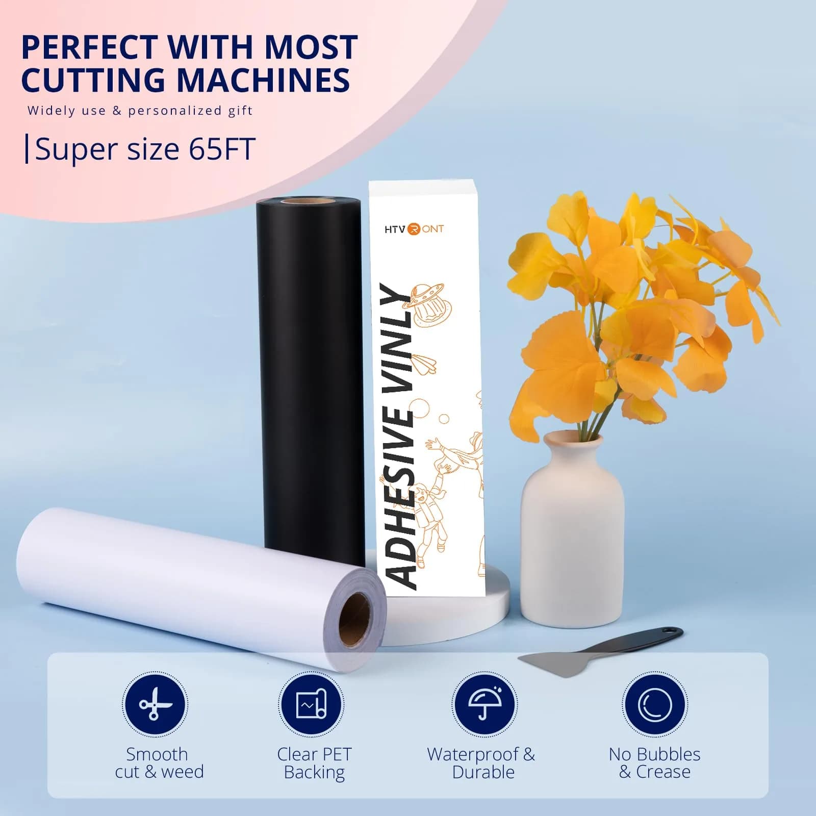 HTVRONT Matte White Permanent Vinyl Roll 12in x 65ft | Large Size & Durable - view 4