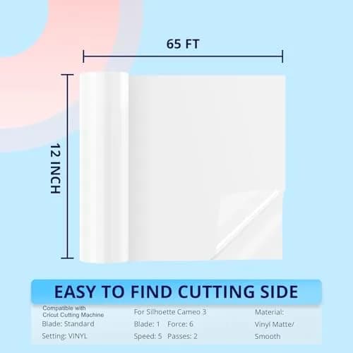 HTVRONT Matte White Permanent Vinyl Roll 12in x 65ft | Large Size & Durable thumbnail 3