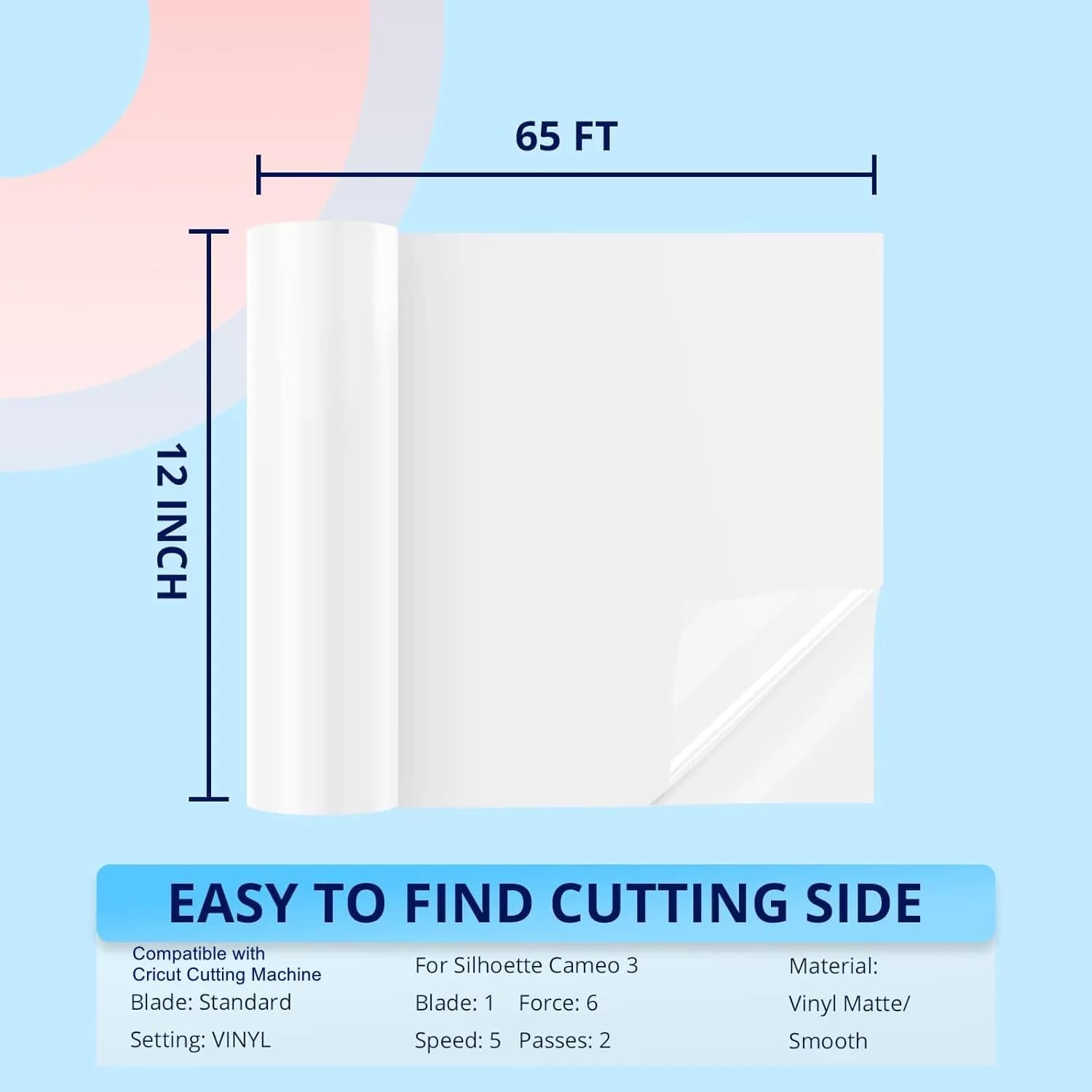 HTVRONT Matte White Permanent Vinyl Roll 12in x 65ft | Large Size & Durable - view 3