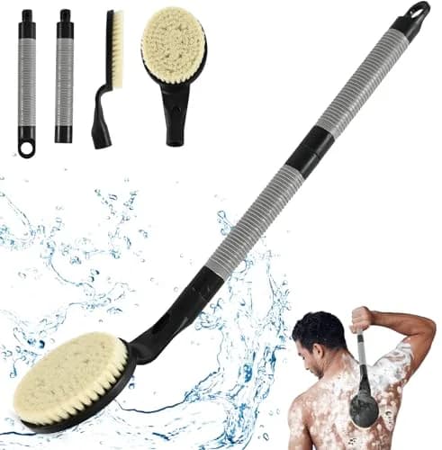 BTideas Detachable Back Bath Brush with Long Handle for Shower, 55cm (21.7") Black | Exfoliates & Cleans Hard-to-Reach Areas thumbnail 1