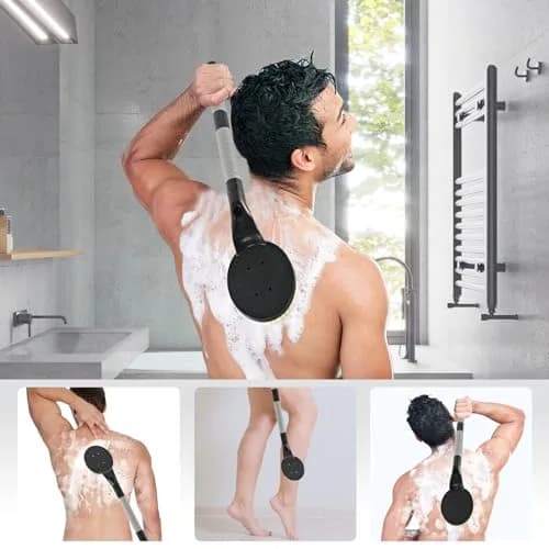 BTideas Detachable Back Bath Brush with Long Handle for Shower, 55cm (21.7") Black | Exfoliates & Cleans Hard-to-Reach Areas thumbnail 4