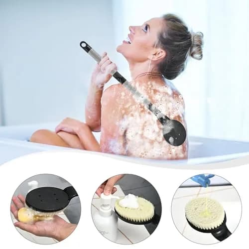 BTideas Detachable Back Bath Brush with Long Handle for Shower, 55cm (21.7") Black | Exfoliates & Cleans Hard-to-Reach Areas thumbnail 5