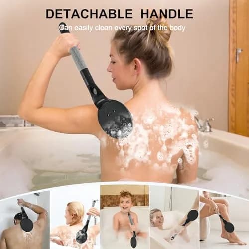 BTideas Detachable Back Bath Brush with Long Handle for Shower, 55cm (21.7") Black | Exfoliates & Cleans Hard-to-Reach Areas thumbnail 3