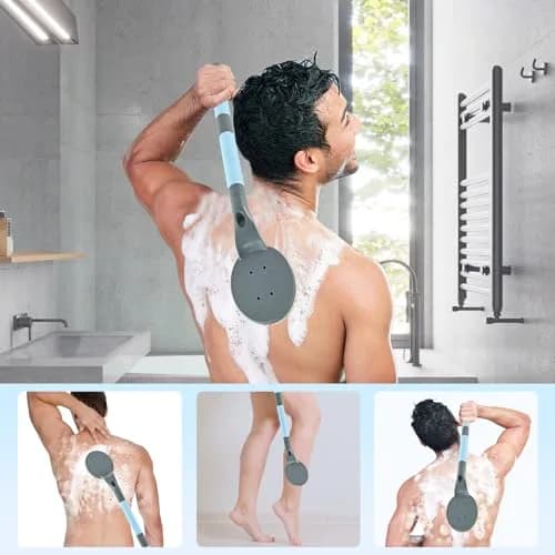 BTideas Detachable Back Bath Brush 55cm (21.7”) Grey | Long Handle for Shower Exfoliation & Limited Mobility thumbnail 4