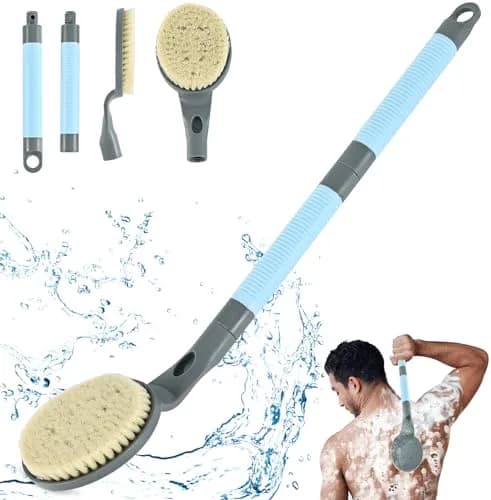 BTideas Detachable Back Bath Brush 55cm (21.7”) Grey | Long Handle for Shower Exfoliation & Limited Mobility thumbnail 1