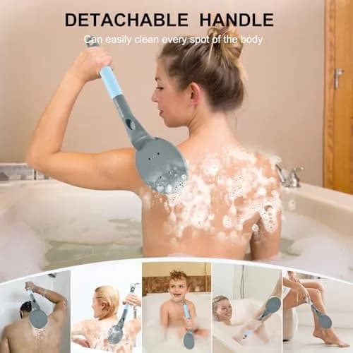 BTideas Detachable Back Bath Brush 55cm (21.7”) Grey | Long Handle for Shower Exfoliation & Limited Mobility thumbnail 3