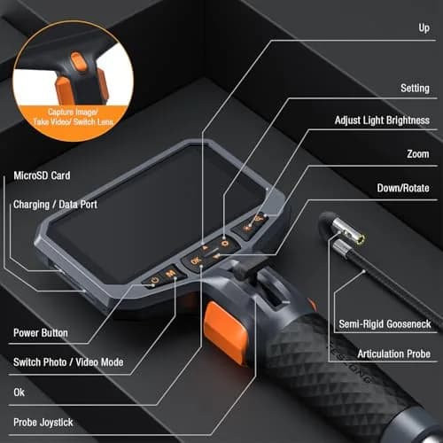 Teslong Articulating Borescope Dual Lens Endoscope 1.5m (5ft) | 4.5-inch IPS Screen, 1MP HD, 32GB Card thumbnail 8
