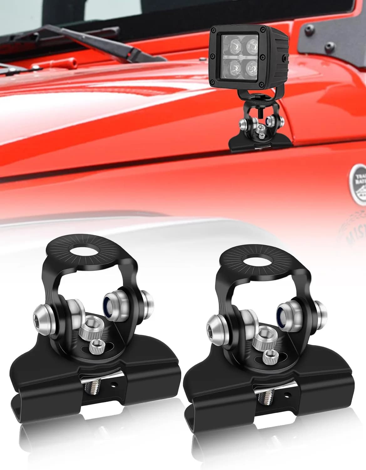 NORTHYUN Black LED Hood Mounts (2-Pack) | Universal Stainless Steel Clamp Lights for Trucks, SUVs, Vans - main product image