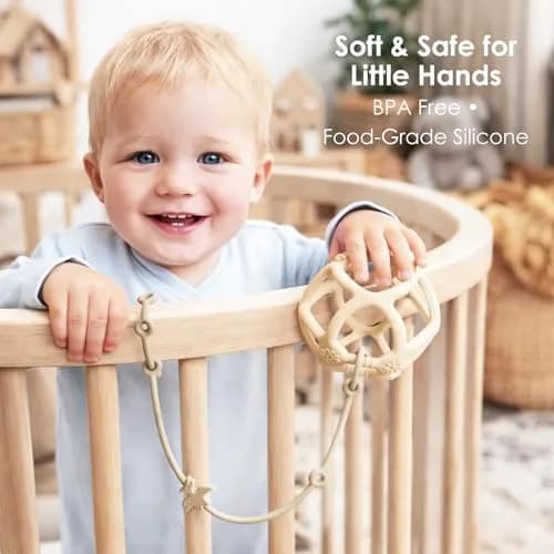 Andy Bear Silicone Toy Straps for Strollers, High Chairs, Cribs & Car Seats | 4-Pack, Baby Blue/Ivory thumbnail 7