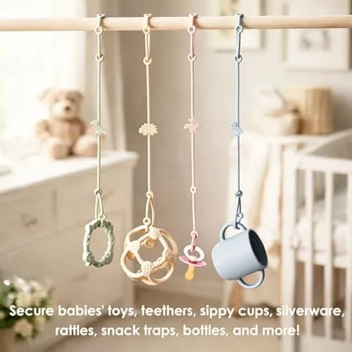 Andy Bear Silicone Toy Straps for Strollers, High Chairs, Cribs & Car Seats | 4-Pack, Baby Blue/Ivory thumbnail 2