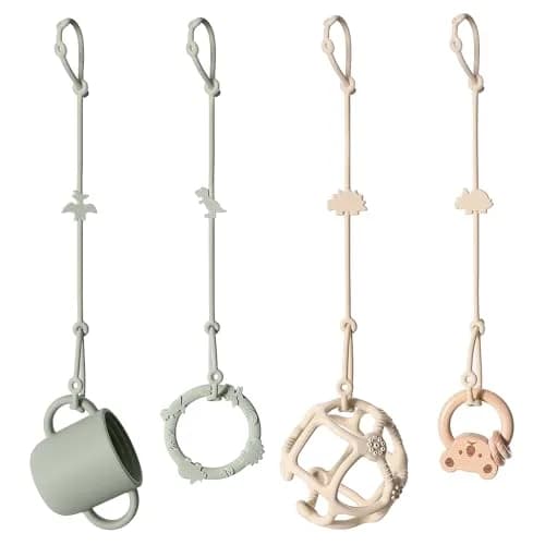Andy Bear Silicone Toy Straps for Strollers, High Chairs & Cribs | 4-Pack Sage/Ivory thumbnail 1