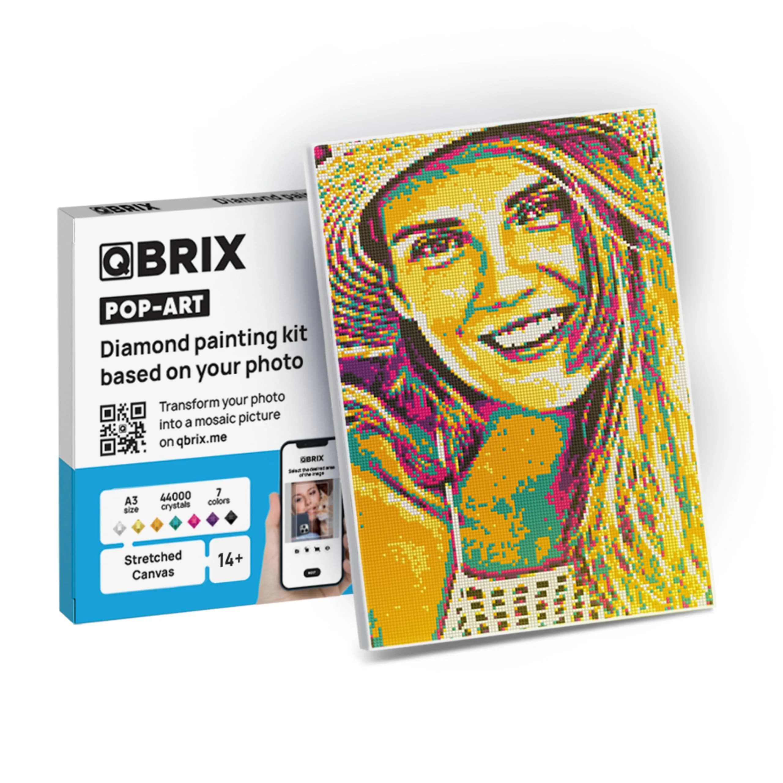 QBRIX Custom Diamond Painting Kit for Adults - Personalised Gem Art with Any Photo - Full Drill Square Diamonds - Pop-Art A3 (29.7 x 42 cm) — Pop-Art A3