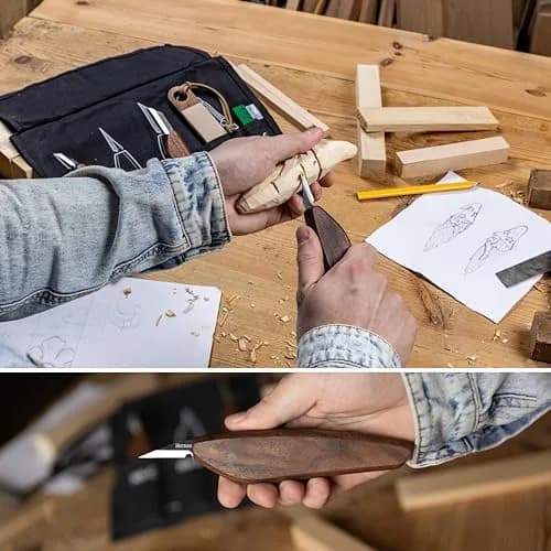 Hutsuls S.06 Wood Carving Knives Kit - Complete Beginners Whittling Set, Precision Japanese SK2 Blades, Ergonomic Walnut Handles, Leather Strop & Canvas Bag thumbnail 4