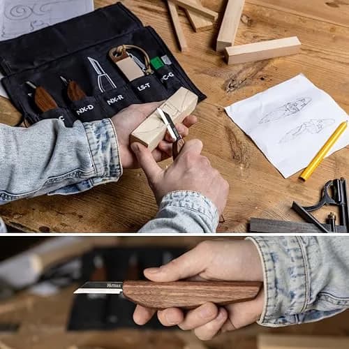 Hutsuls S.06 Wood Carving Knives Kit - Complete Beginners Whittling Set, Precision Japanese SK2 Blades, Ergonomic Walnut Handles, Leather Strop & Canvas Bag thumbnail 5