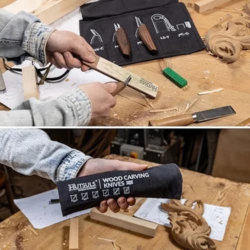 Hutsuls S.06 Wood Carving Knives Kit - Complete Beginners Whittling Set, Precision Japanese SK2 Blades, Ergonomic Walnut Handles, Leather Strop & Canvas Bag thumbnail 6