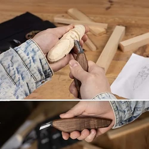 Hutsuls S.06 Wood Carving Knives Kit - Complete Beginners Whittling Set, Precision Japanese SK2 Blades, Ergonomic Walnut Handles, Leather Strop & Canvas Bag thumbnail 3