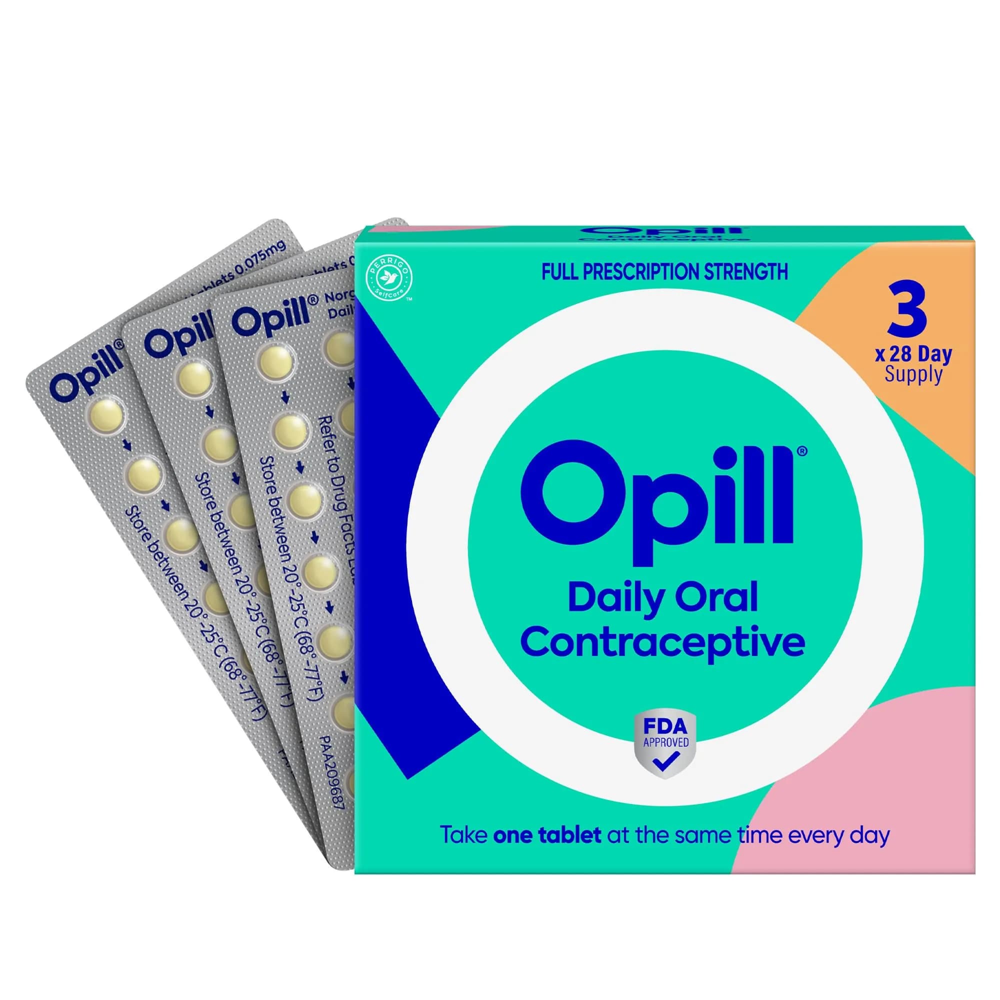 Opill Daily Birth Control Pills OTC 28 Count | Progestin-Only, Estrogen-Free, FDA-Approved — 3 Month Supply