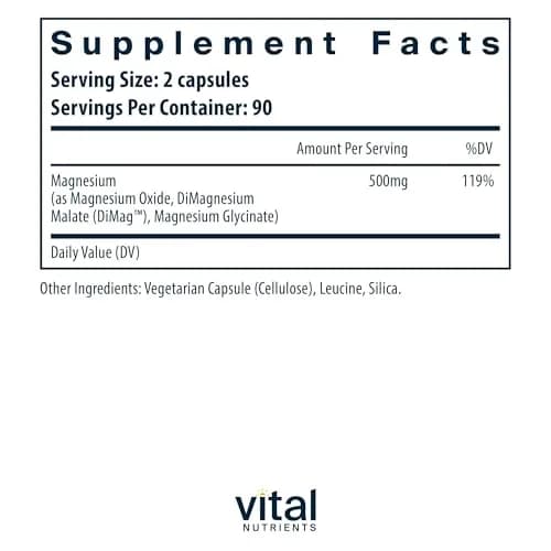 Vital Nutrients Triple Magnesium Complex 500mg | Supports Stress, Heart, Bone & Muscle Health thumbnail 2