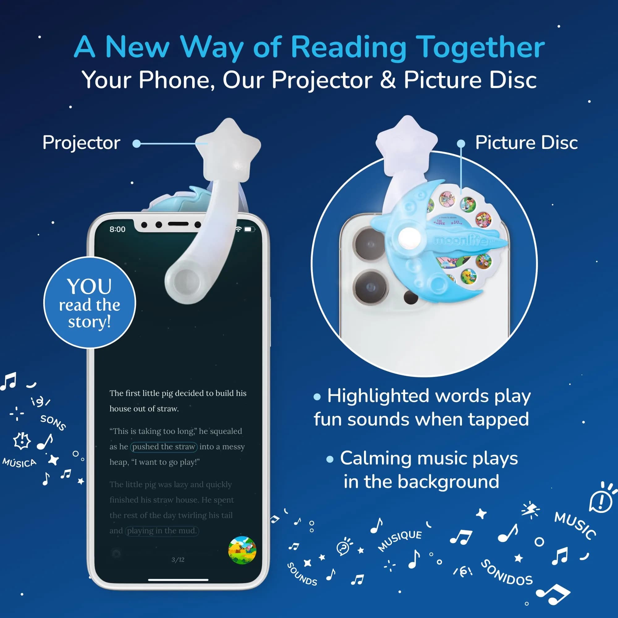 Moonlite Storytime Projector + The Three Little Pigs Single Story | Interactive Learning Toy for Ages 2-6 - view 3