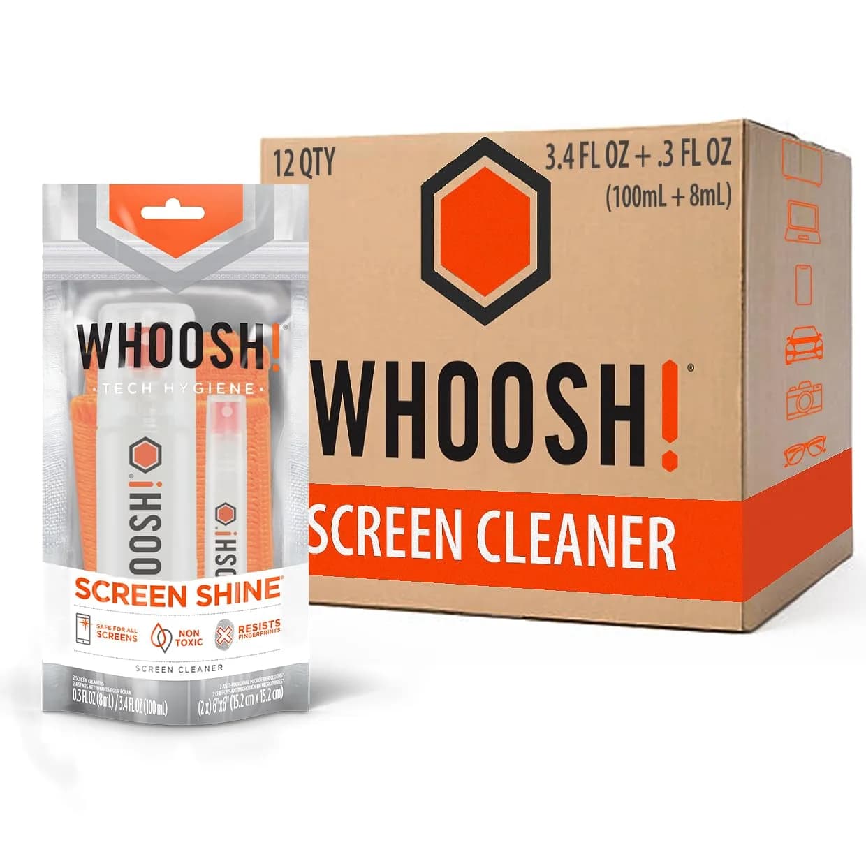 WHOOSH! Screen Shine Duo Electronic Cleaning Kit 108ml (3.7 Fl Oz) | Streak-Free Shine for All Screens — 3.7 Fl Oz