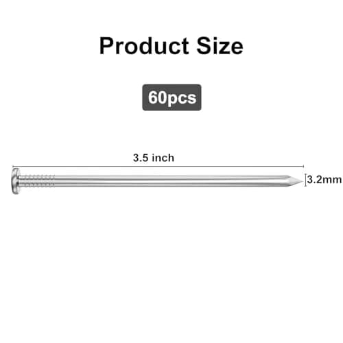 VGBUY 3.5 Inch Flat Head Nails for Hanging Pictures, 60PCS | 8.9 cm (3.5 in) Stainless Steel Picture Hanger Nails thumbnail 4
