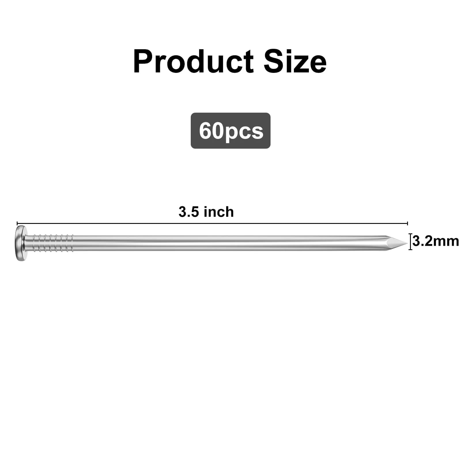VGBUY 3.5 Inch Flat Head Nails for Hanging Pictures, 60PCS | 8.9 cm (3.5 in) Stainless Steel Picture Hanger Nails - view 4