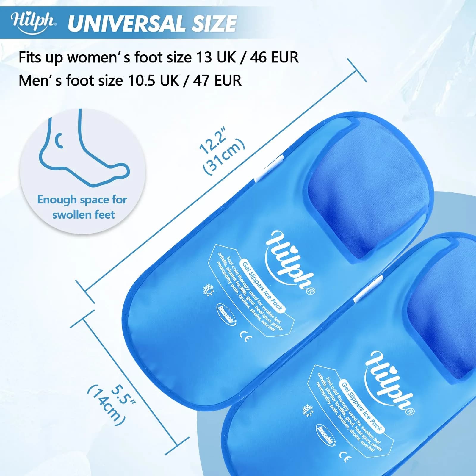 Hilph Foot Ice Pack Slippers, 1 Pair, 30.5cm (12.2") | Plantar Fasciitis & Swollen Feet Pain Relief - view 5