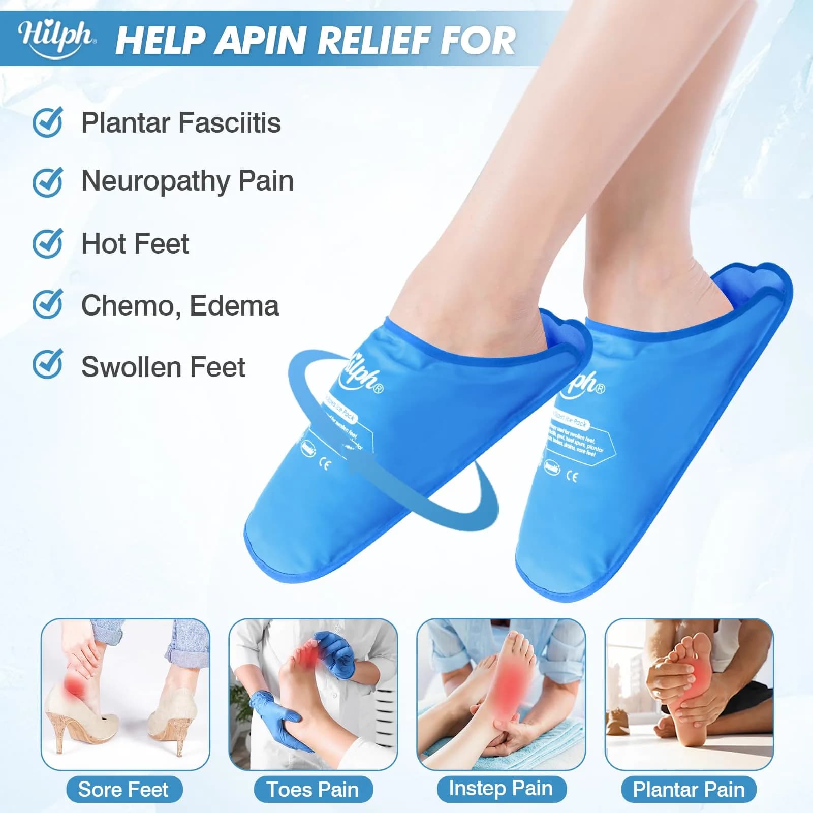Hilph Foot Ice Pack Slippers, 1 Pair, 30.5cm (12.2") | Plantar Fasciitis & Swollen Feet Pain Relief - view 2