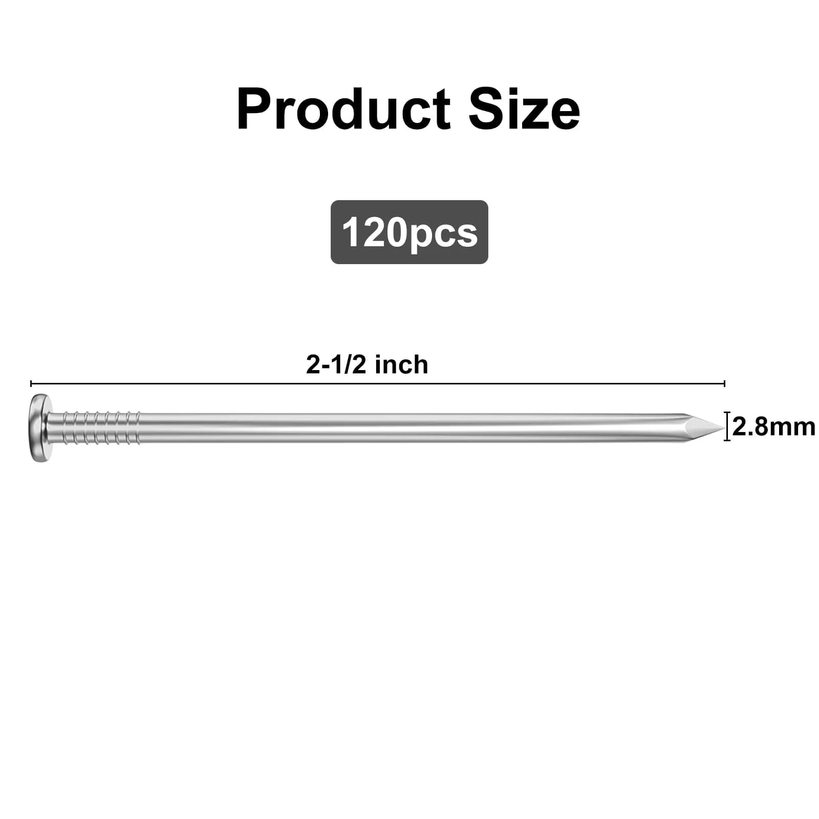 VGBUY Stainless Steel Hardware Nails 2-1/2 Inch (63.5mm) Flat Head | 120PCS for Picture Hanging - view 4