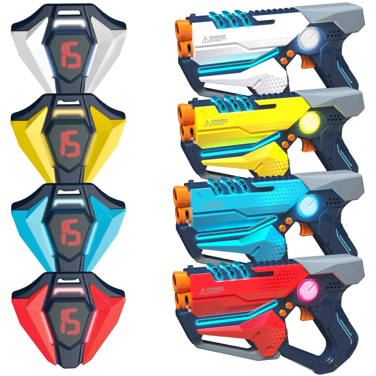 TG BLOCKS Laser Tag Set of 4 with Vests | Futuristic Sci-Fi Design, LED Lights, 4-Player Game