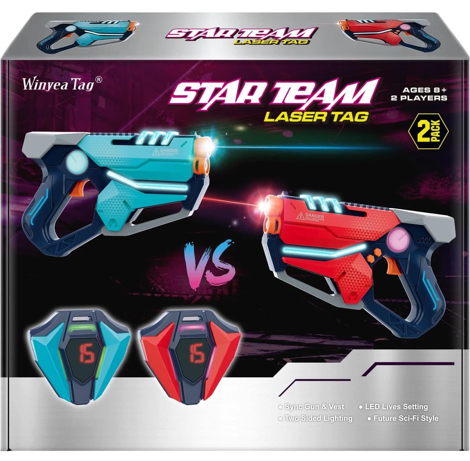 TG BLOCKS Laser Tag Set of 2 with LED Vests | Futuristic Sci-Fi Design & Advanced Gameplay Options