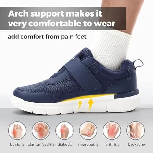 FitVille Diabetic Shoes for Men Extra Wide Width Orthopedic Swollen Feet Shoes, Neuropathy Foot Pain Relief Walking Sneakers for Elderly Seniors with Parkinson's (Dark Blue, XX-Wide 10) | Comfortable Wide Fit Footwear thumbnail 4