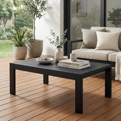 Solaste Aluminum Outdoor Coffee Table 43in x 24in x 16in | All-Weather Metal Patio Furniture thumbnail 1