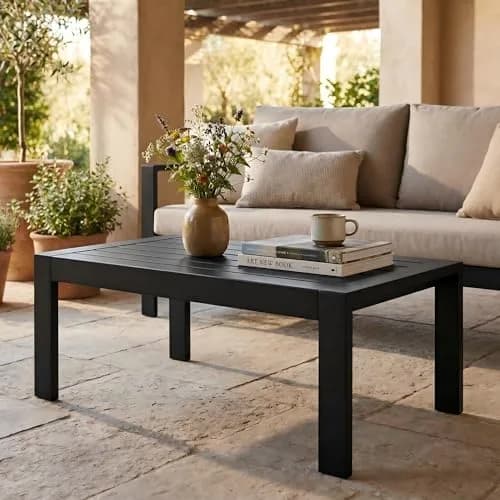Solaste Aluminum Outdoor Coffee Table 43in x 24in x 16in | All-Weather Metal Patio Furniture thumbnail 7