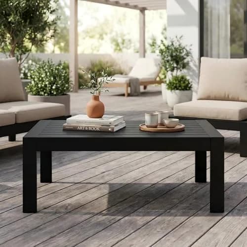 Solaste Aluminum Outdoor Coffee Table 43in x 24in x 16in | All-Weather Metal Patio Furniture thumbnail 3