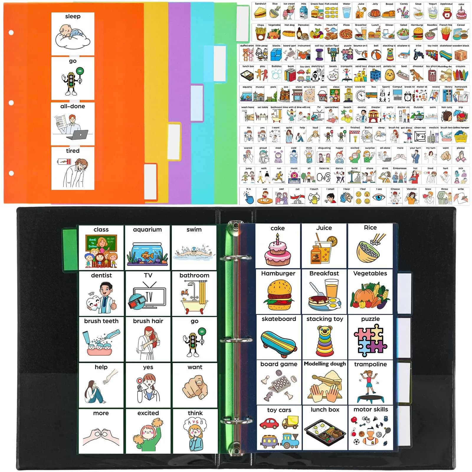 Resurhang 162 Cartoon Communication Book Autism Speech Binder 21x14.8cm | Visual & Engaging Communication Tool — Cartoon