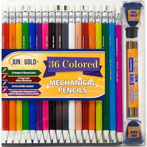 June Gold 36 Colored 2.0 mm Mechanical Pencils with Refills & Sharpeners | Creative Art & Craft Tool thumbnail 7