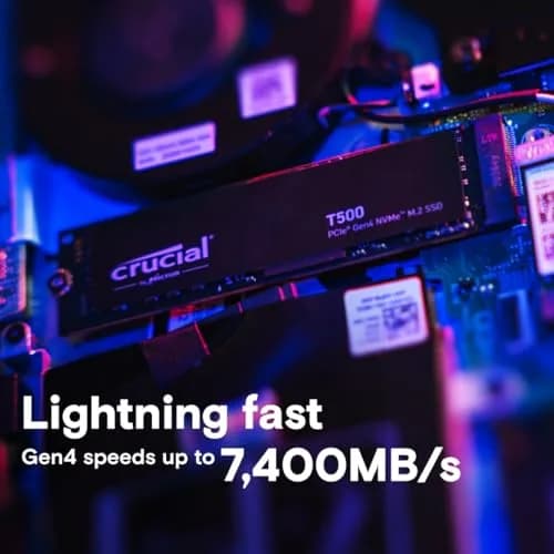 Crucial T500 1TB PCIe Gen4 NVMe M.2 SSD | 7,300MB/s Read, 6,800MB/s Write thumbnail 2
