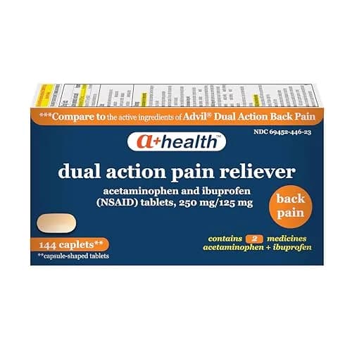 A+Health Dual Action Back Pain Relief Caplets 144 ct | Acetaminophen & Ibuprofen for Fast Relief thumbnail 1