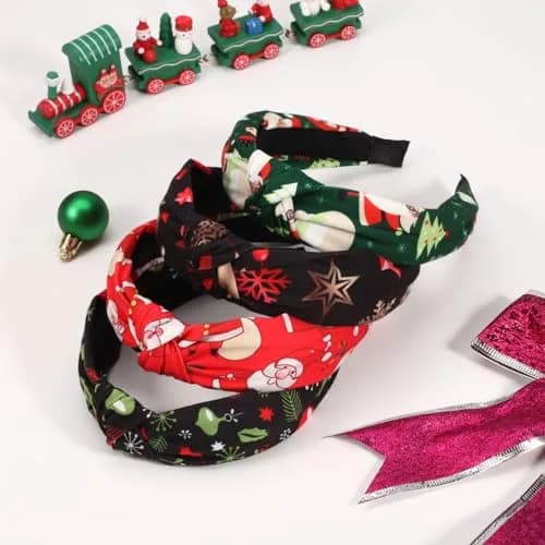 Ardorchid Green Christmas Headband Set | 4-Piece Fabric Hair Hoop for Women & Girls thumbnail 4