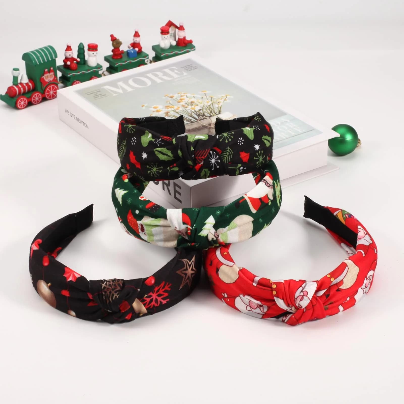 Ardorchid Green Christmas Headband Set | 4-Piece Fabric Hair Hoop for Women & Girls - view 5