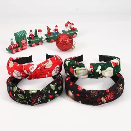 Ardorchid Green Christmas Headband Set | 4-Piece Fabric Hair Hoop for Women & Girls thumbnail 6