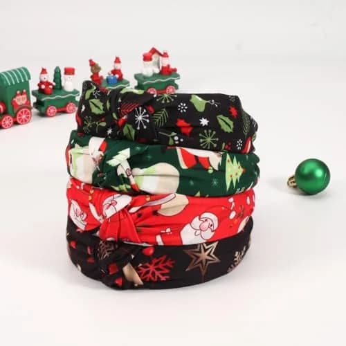 Ardorchid Green Christmas Headband Set | 4-Piece Fabric Hair Hoop for Women & Girls thumbnail 7