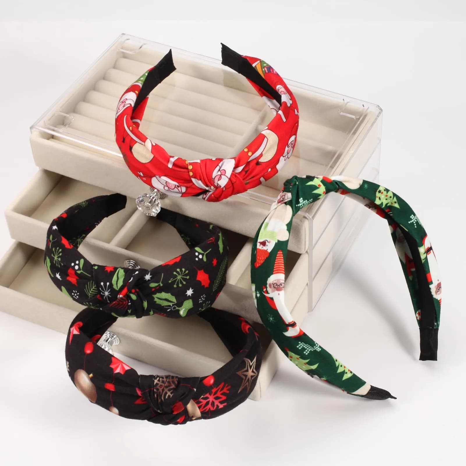 Ardorchid Green Christmas Headband Set | 4-Piece Fabric Hair Hoop for Women & Girls - view 2